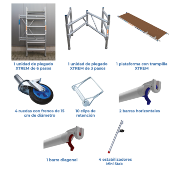 Andaime Dobrável industrial 75x190 3,65m AT com barras extras + Mini Stab