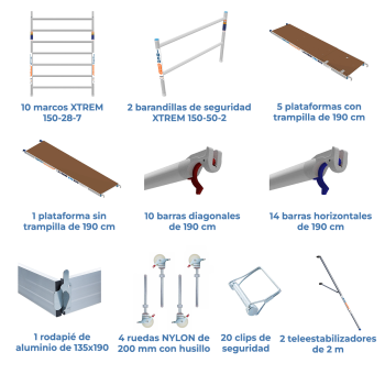 Torre de andaime móvel INDUSTRIAL 150x190x1220