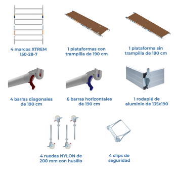 Torre de andaime móvel INDUSTRIAL 150x190x520