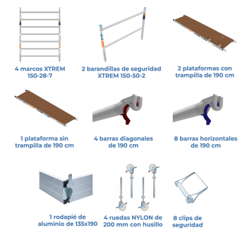 Torre de andaime móvel INDUSTRIAL 150x190x620
