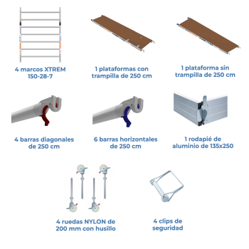 Torre de andamio móvil INDUSTRIAL 150x250x520