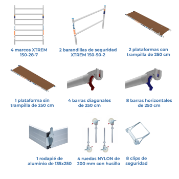 Torre de andamio móvil INDUSTRIAL 150x250x620