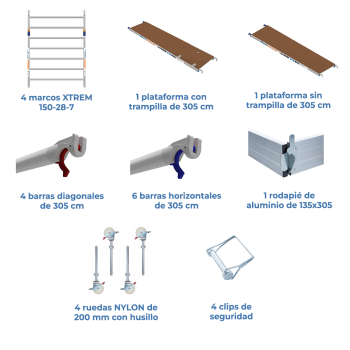 Torre de andaime móvel INDUSTRIAL 150x305x520