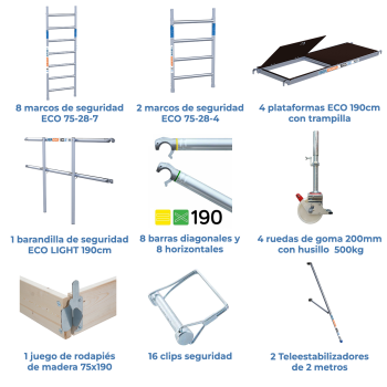 Torre de andaime móvel 75x190x1020 m | LINHA ECO