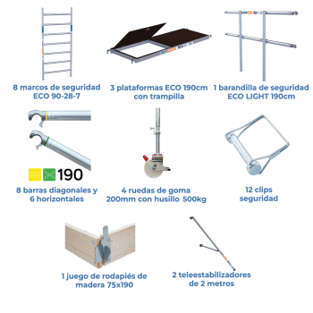 Torre de andaime móvel 90x190x920 m | LINHA ECO