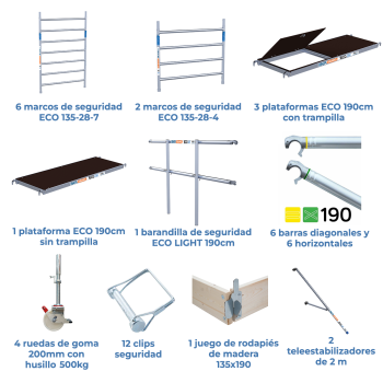 Torre de andaime móvel 135x190x820 m | LINHA ECO