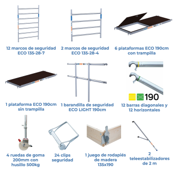 Torre de andaime móvel 135x190x1420 m | LINHA ECO
