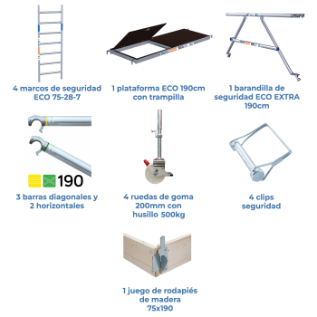Torre de andaime móvel 75x190x520 m | LINHA ECO EXTRA