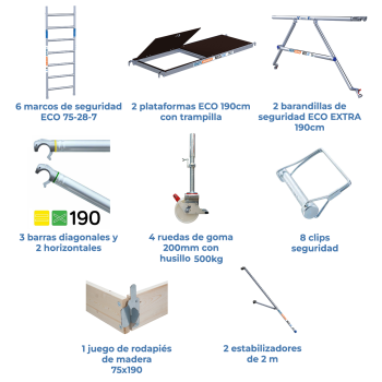 Torre de andamio móvil 75x190x720 m | LÍNEA ECO EXTRA