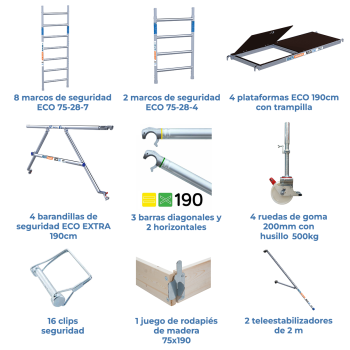 Torre de andaime móvel 75x190x1020 m | LINHA ECO EXTRA
