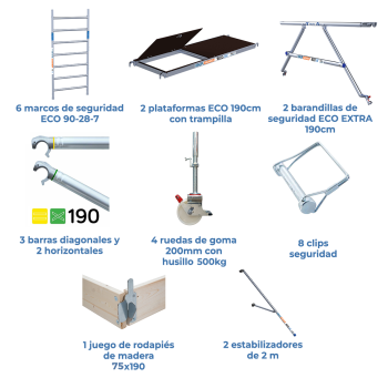 Torre de andaime móvel 90x190x720 m | LINHA ECO EXTRA