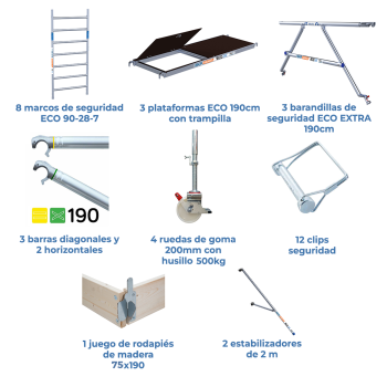 Torre de andaime móvel 90x190x920 m | LINHA ECO EXTRA