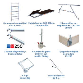 Torre de andamio móvil 90x250x720 m | LÍNEA ECO EXTRA