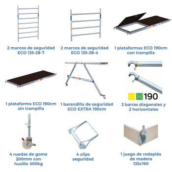 Torre de andaime móvel 135x190x420 m | LINHA ECO EXTRA