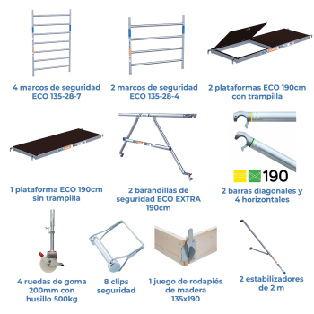 Torre de andamio móvil 135x190x620 m | LÍNEA ECO EXTRA