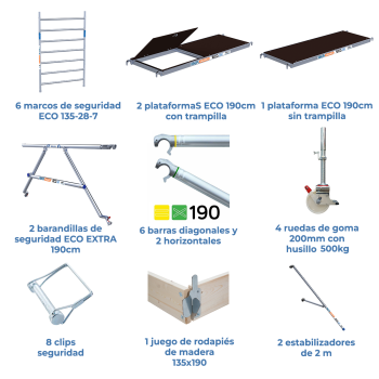 Torre de andamio móvil 135x190x720 m | LÍNEA ECO EXTRA