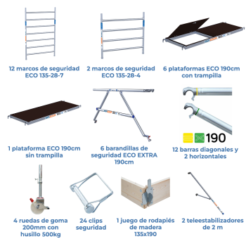 Torre de andaime móvel 135x190x1420 m | LINHA ECO EXTRA