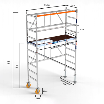 Andaime para jardim, 75x190. Altura trabalho de 3,85 m. Rodas + eixos