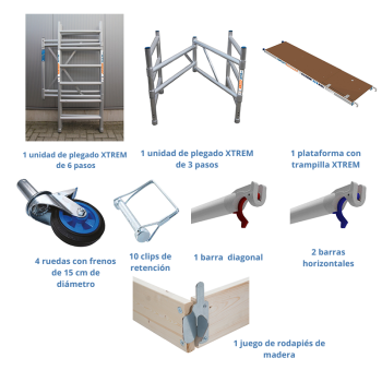 Andamio plegable ASC 75x190 3,65 m AT con barras extra + rodapié de madera | LÍNEA XTREM