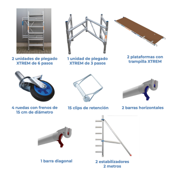 Andamio plegable ASC 75x190 5,70 m AT con estabilizadores | LÍNEA XTREM