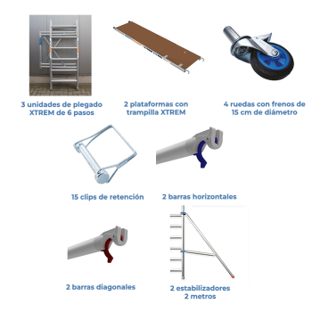Andamio plegable ASC 75x190 6,50 m AT con estabilizadores | LÍNEA XTREM