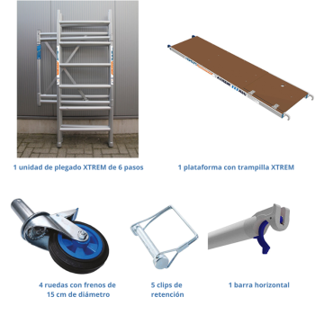 Andamio plegable ASC 75x190x3m AT plataforma con trampilla + barra horizontal | LÍNEA XTREM
