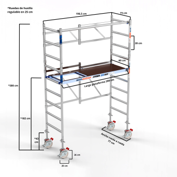 Andamio plegable ASC 75x190 3,65m con ruedas de goma 300 kg