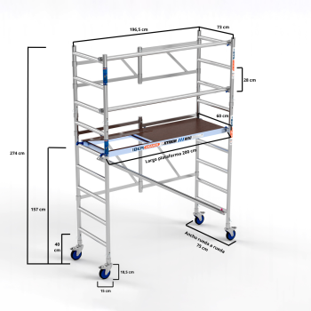 Andamio plegable industrial 75x190 3,85 m AT con barras extra