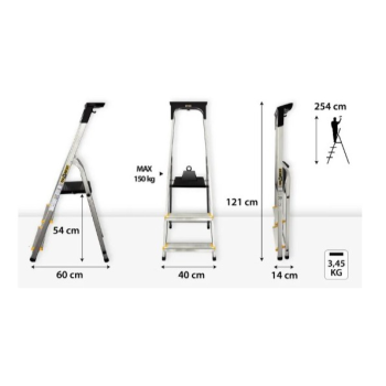 Escalera de Aluminio DRABEST 3-5 Peldaños con Bandeja | EN 131