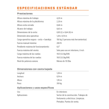 Plataforma Elevadora de Personal de Empuje y Elevación Manual Ecolift (Altura de Trabajo 4,20 m)