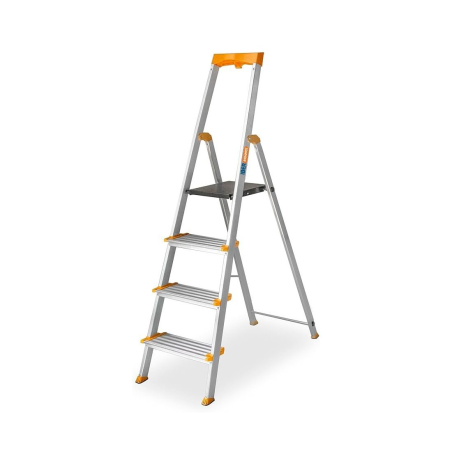 Escalera aluminio plegable 4 peldaños - Peldaños 12 cms