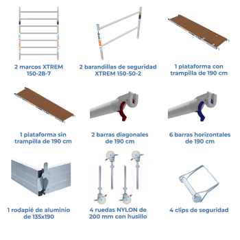 Torre de andamio móvil 150x190x420 | Línea XTREM