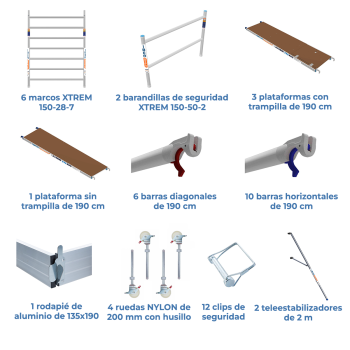 Torre de andamio móvil 150x190x820 | Línea XTREM