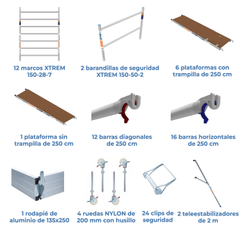 Torre de andaime móvel 150x250x1420 | Linha XTREM
