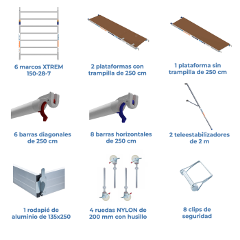 Torre de andamio móvil 150x250x720 | Línea XTREM