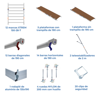 Torre de andaime móvel 150x190x1320 | Linha XTREM